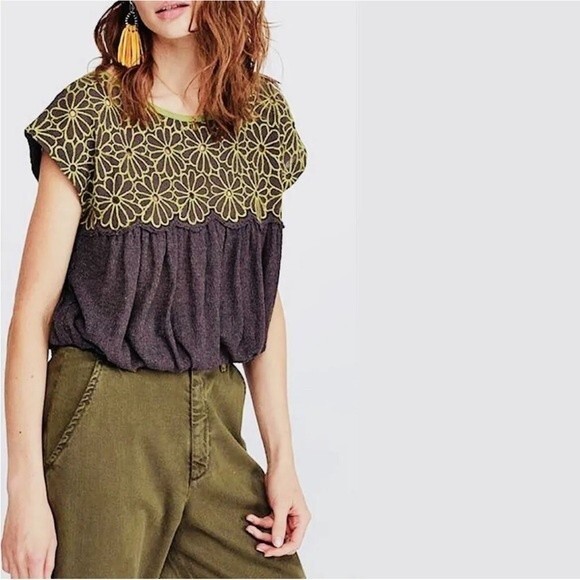 Free People Georgia Bubble Embroidered Top - Picture 1 of 11